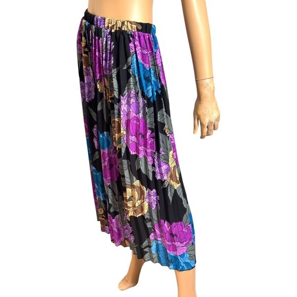 Y2k Purple Pleated Midi Skirt L Dark Floral Bloomcore Whimsigoth Flowy Antthony - Picture 3 of 12